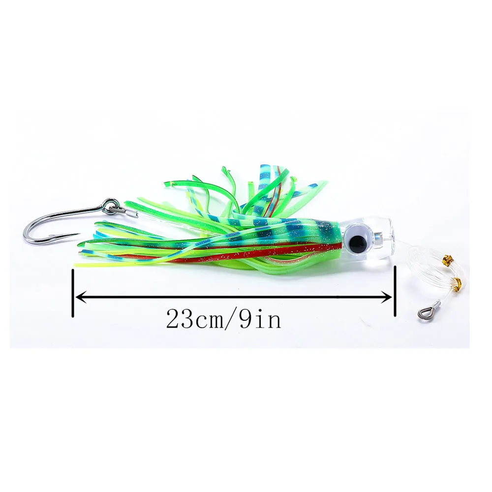 Fishing Lure Set of 4 Trolling Tuna Skirt Lures,9 Inch Fishing Saltwater Lures Rigged Hooks Big Game Fishing Lures