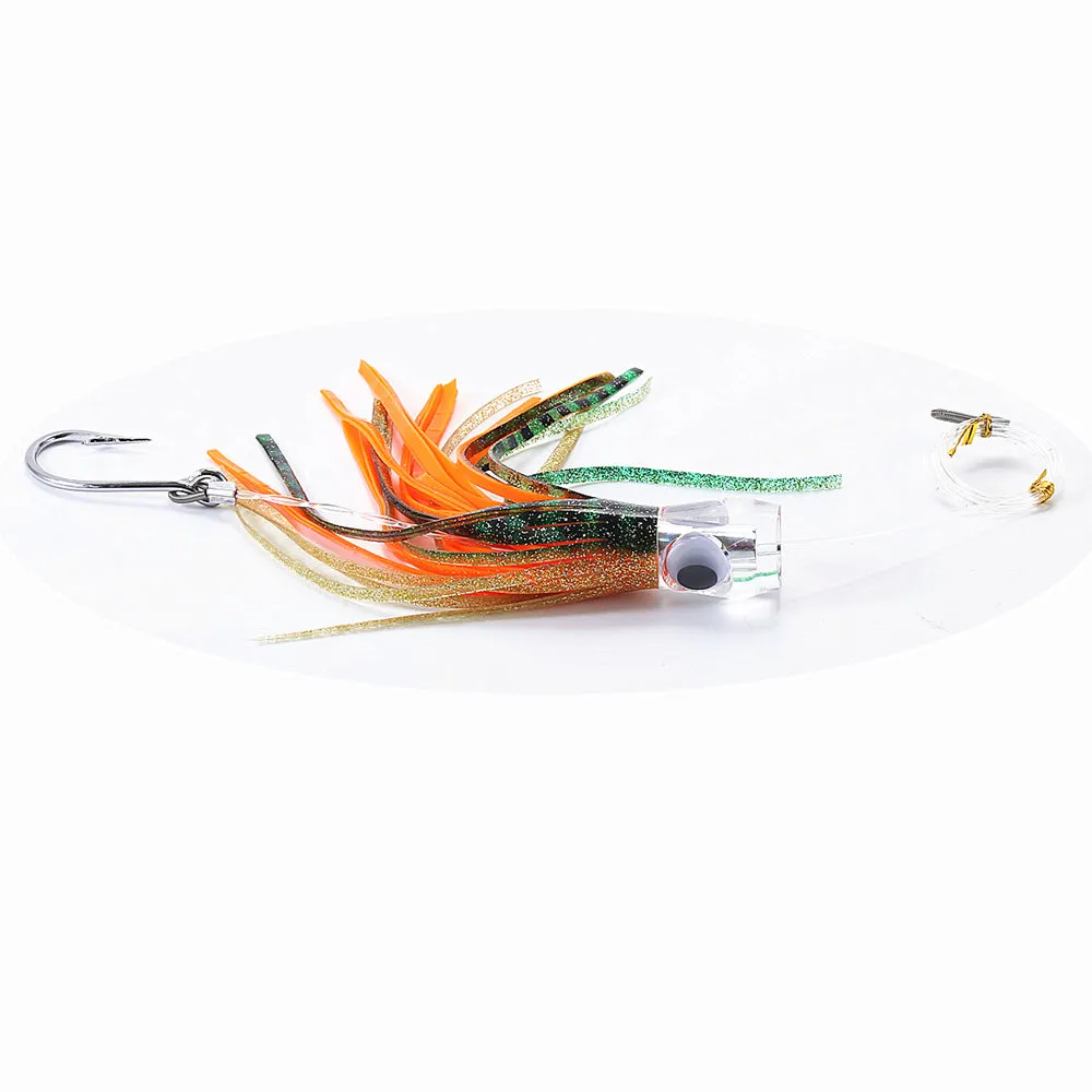 Fishing Lure Set of 4 Trolling Tuna Skirt Lures,9 Inch Fishing Saltwater Lures Rigged Hooks Big Game Fishing Lures