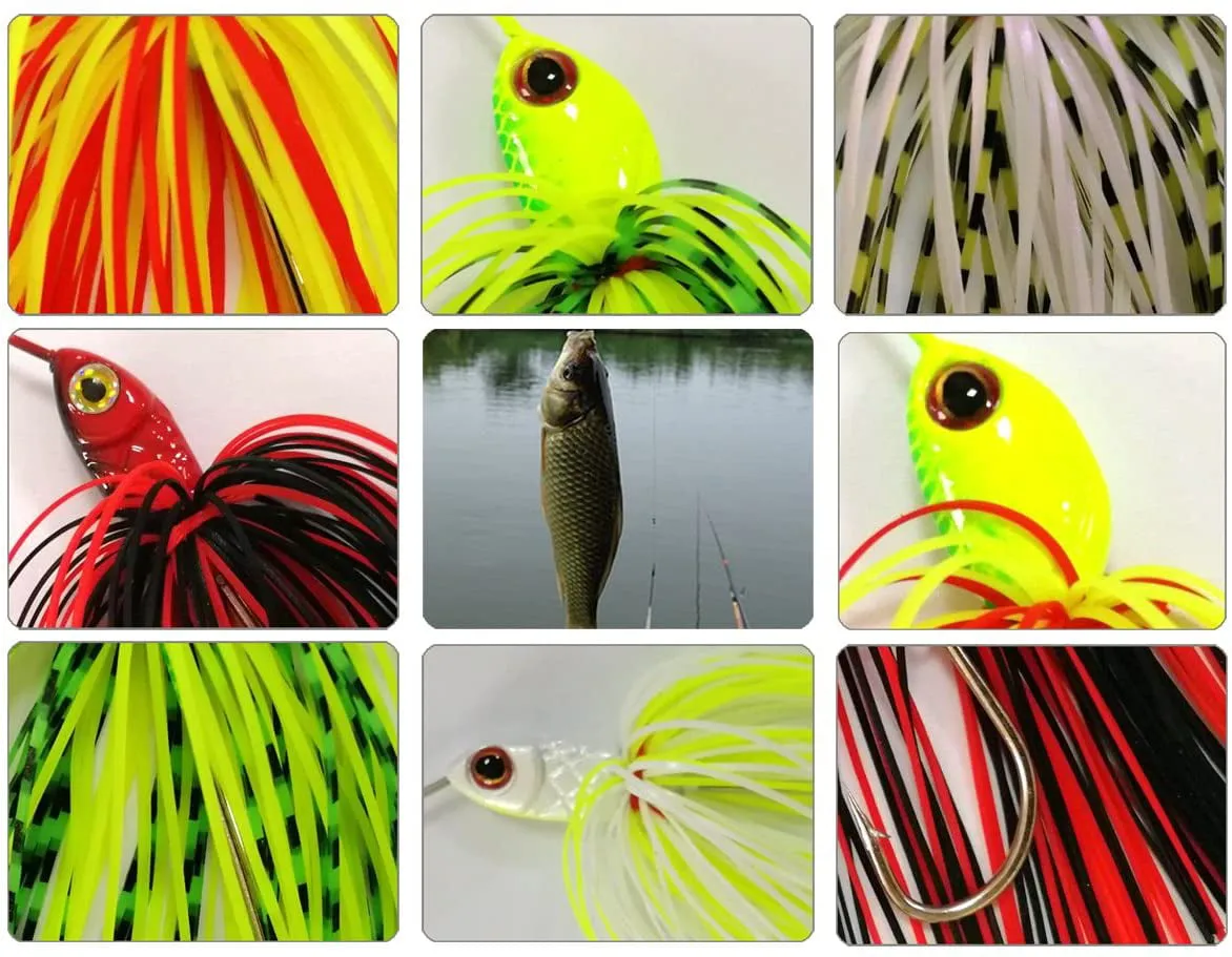 Fishing Lures Spinnerbait, Hard Metal Spinner Bait Kit Jigs Lure for Bass Pike Trout Salmon Freshwater Saltwater Fishing