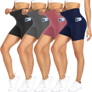 FULLSOFT 4 Pack Biker Shorts for Women – 5" High Waist Tummy Control Workout Yoga Running Compression Exercise Shorts