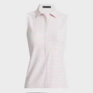 G/FORE WOMENS FEEDER STRIPE TECH PIQUÉ SLEEVELESS POLO - BLUSH