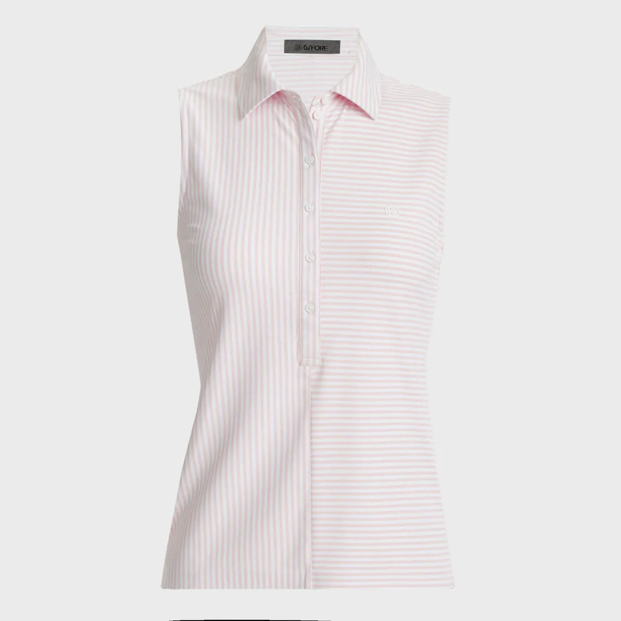 G/FORE WOMENS FEEDER STRIPE TECH PIQUÉ SLEEVELESS POLO - BLUSH