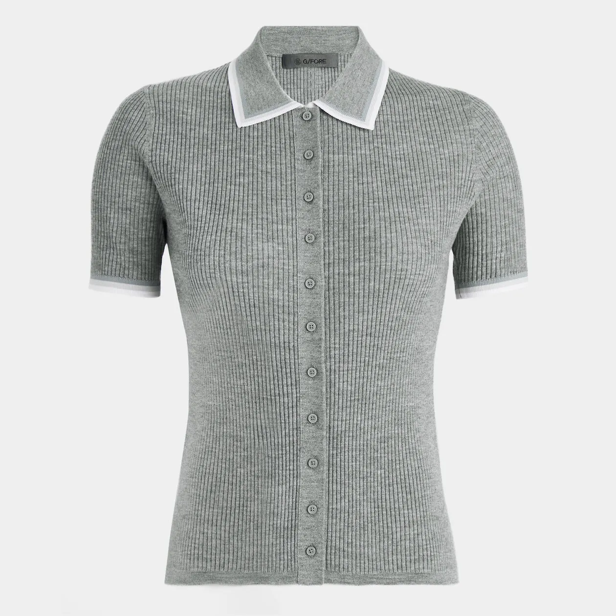 G/FORE WOMENS RIBBED MÉLANGE WOOL BLEND BUTTON DOWN JUMPER POLO - HEATHER GREY