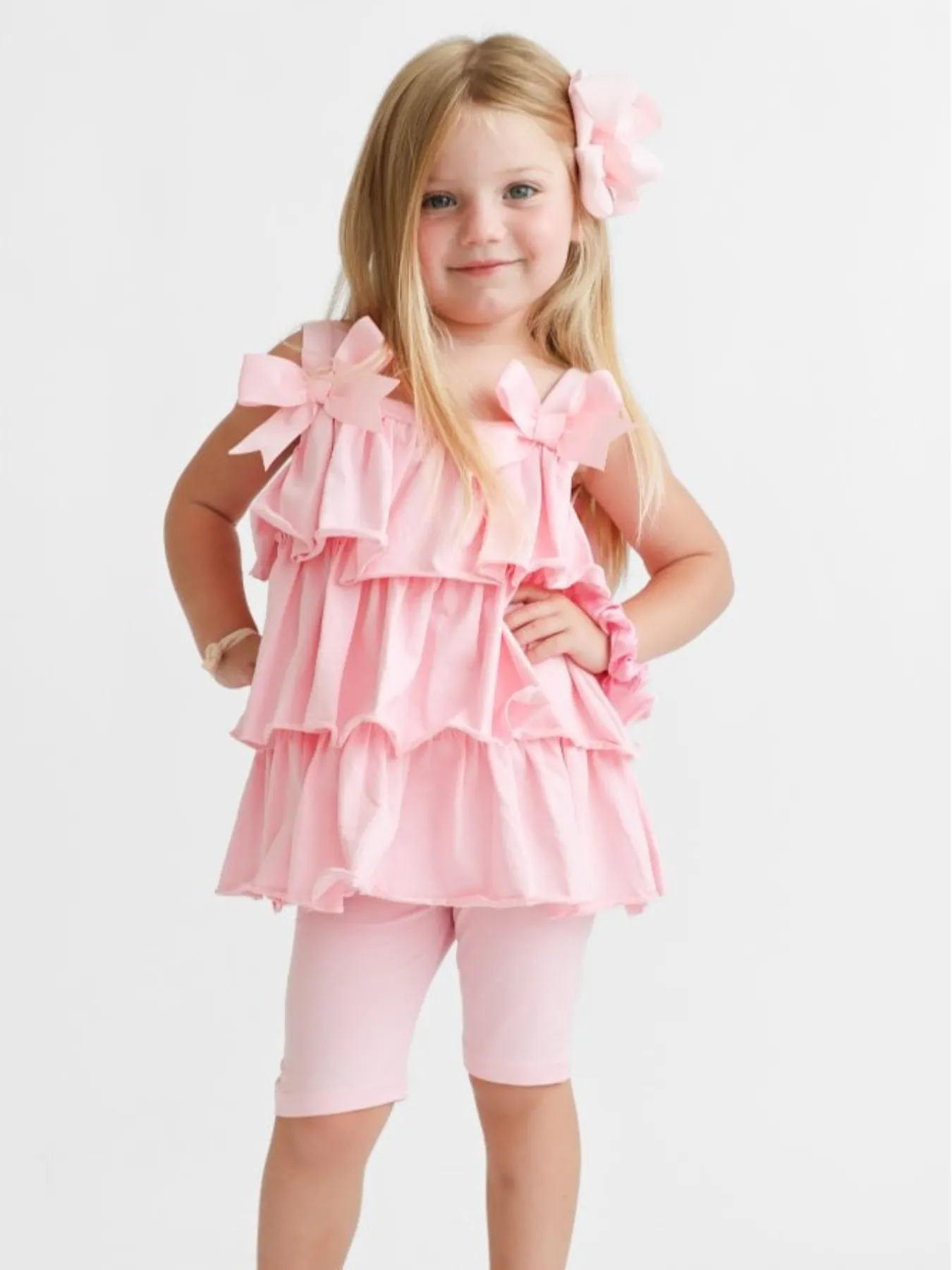 Girls 'Ava' Frilly Short Set - Pink