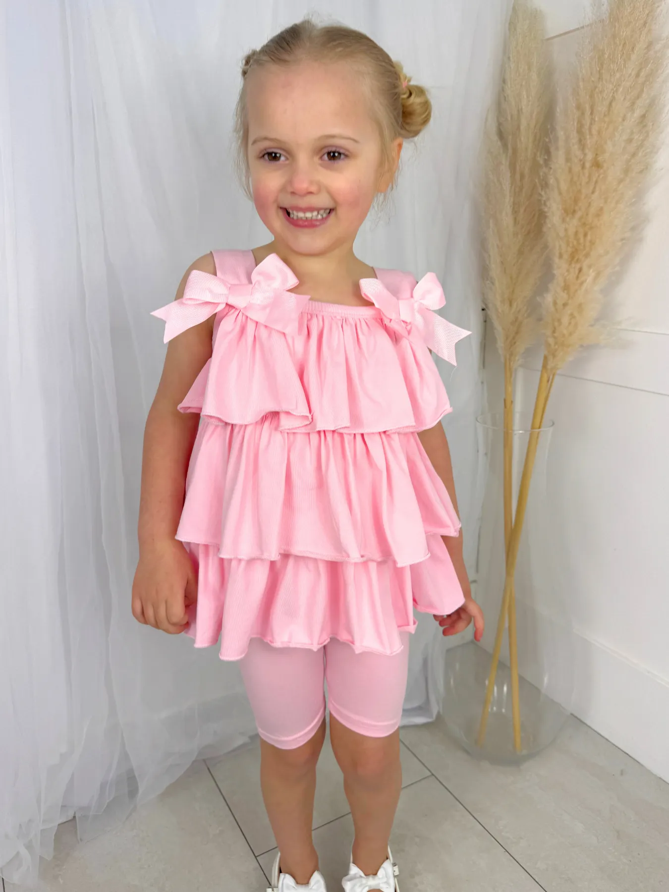Girls 'Ava' Frilly Short Set - Pink
