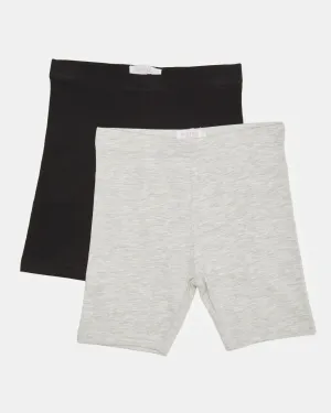Girls Grey And Black Cycling Shorts (Pack of 2)