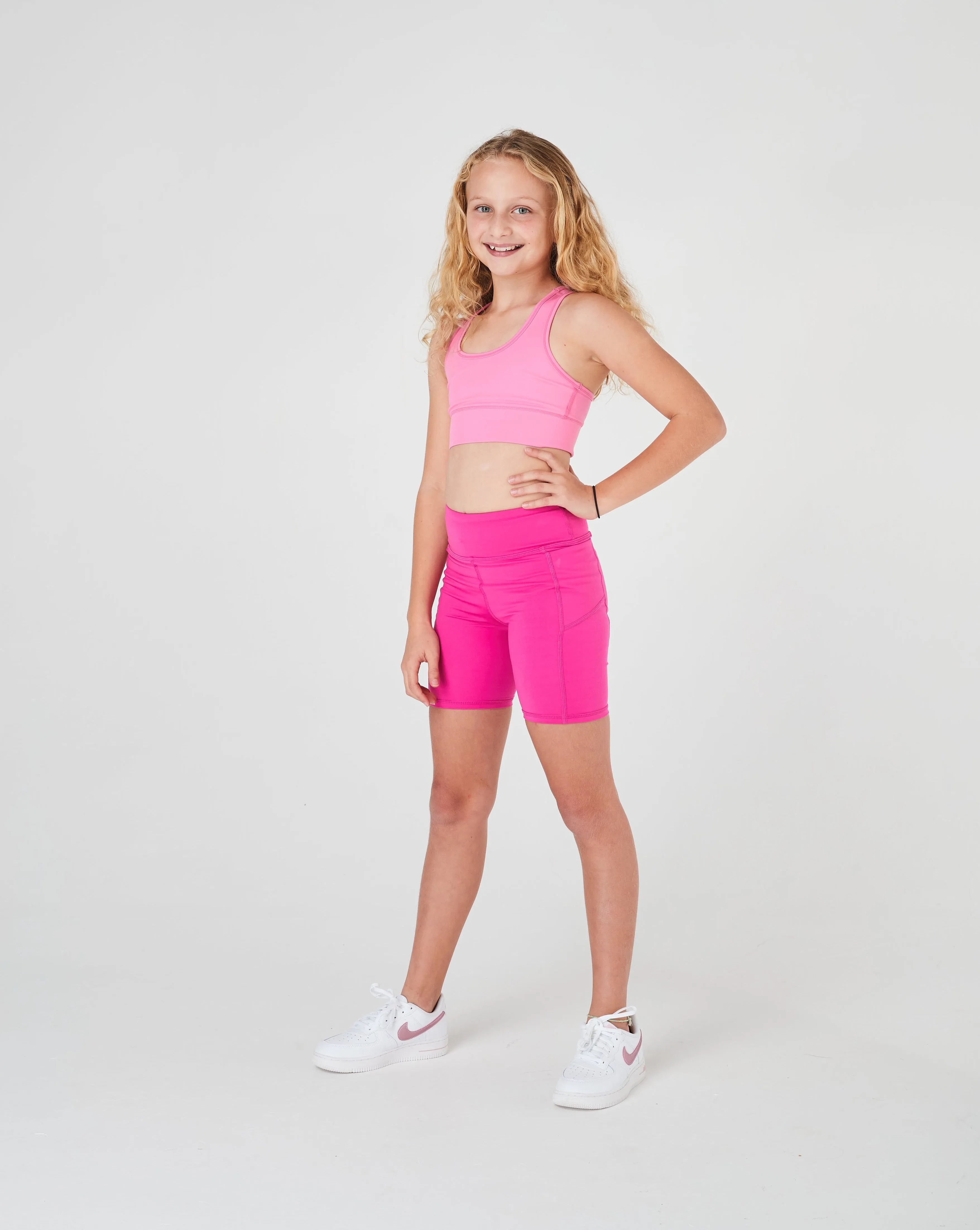 Girls Magenta Pink Long Bike Shorts