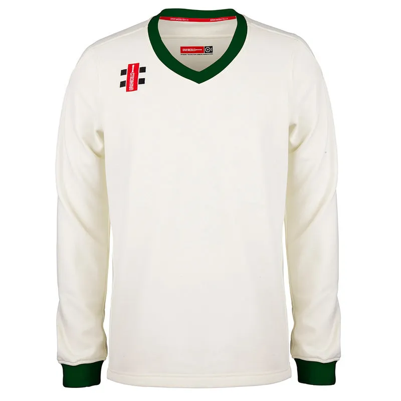 GN Pro Performance Cricket Sweater - Ivory/Green Trim