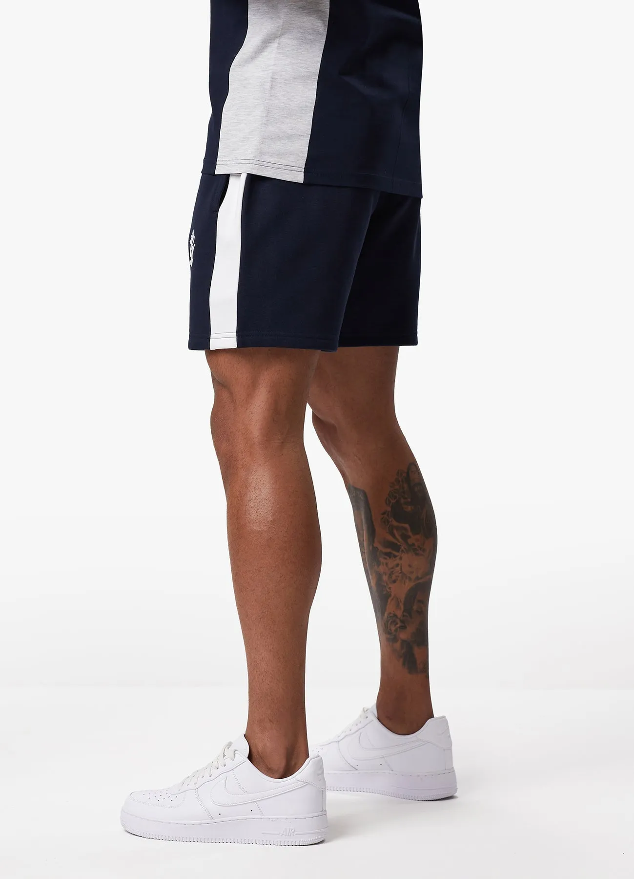 Gym King Contrast Panel Fleece Shorts Navy/White