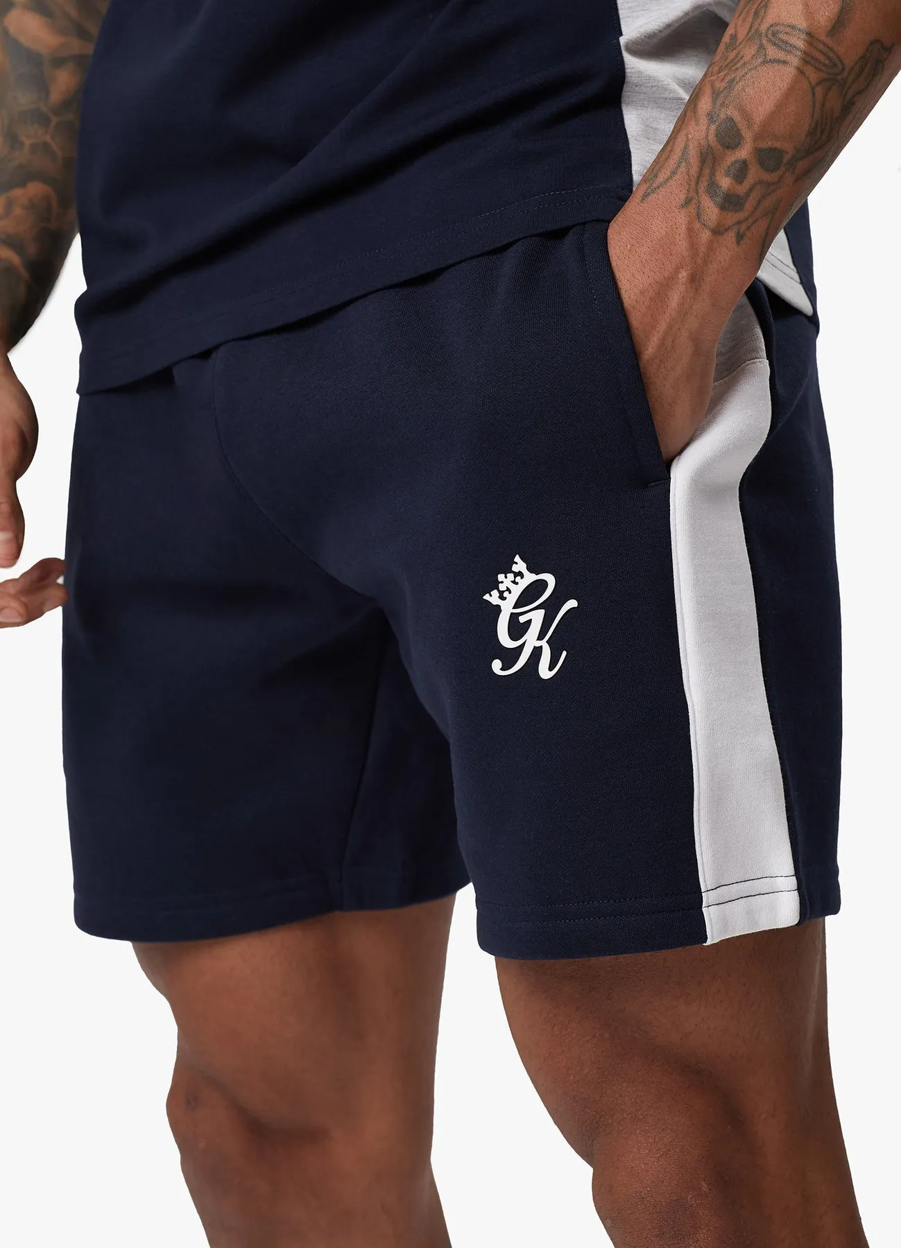 Gym King Contrast Panel Fleece Shorts Navy/White