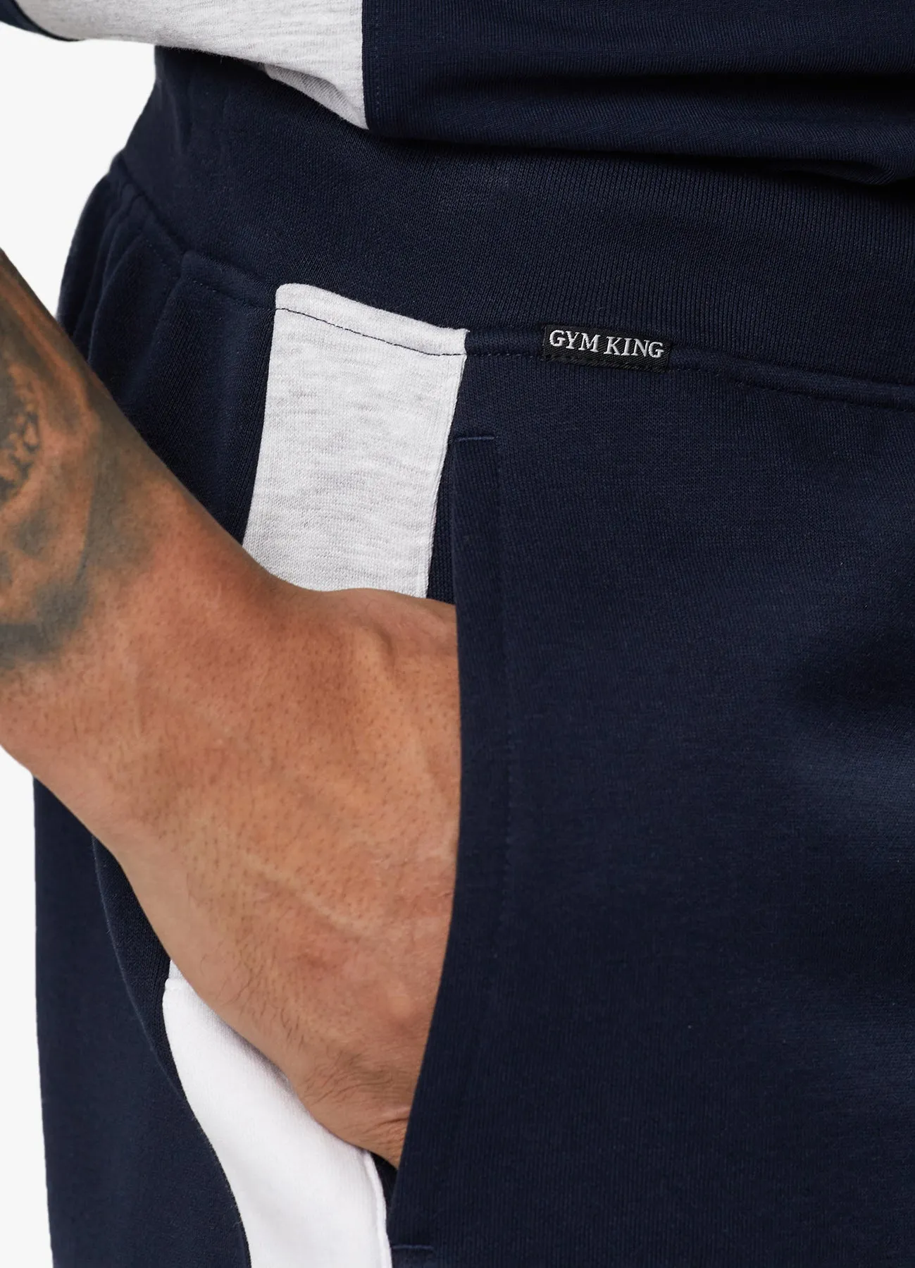 Gym King Contrast Panel Fleece Shorts Navy/White
