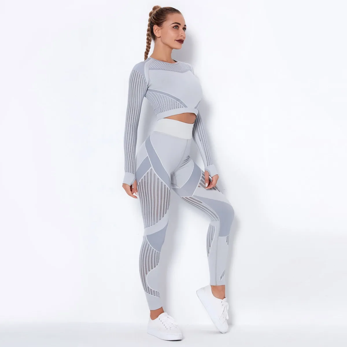 Gym Mesh Leggings and Shirts Suit