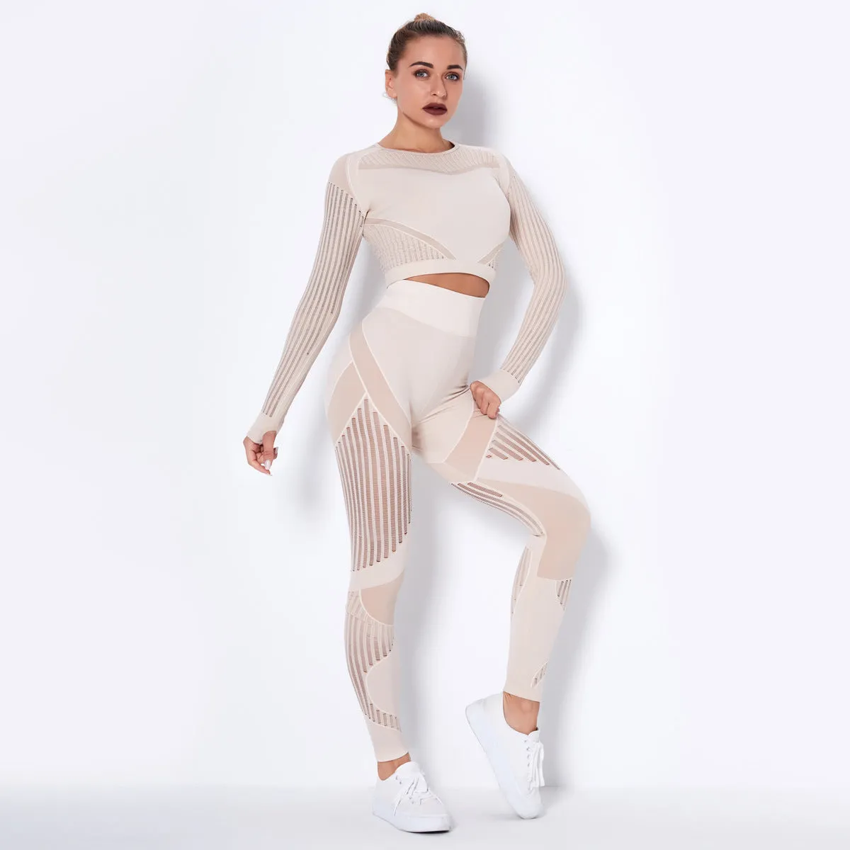 Gym Mesh Leggings and Shirts Suit