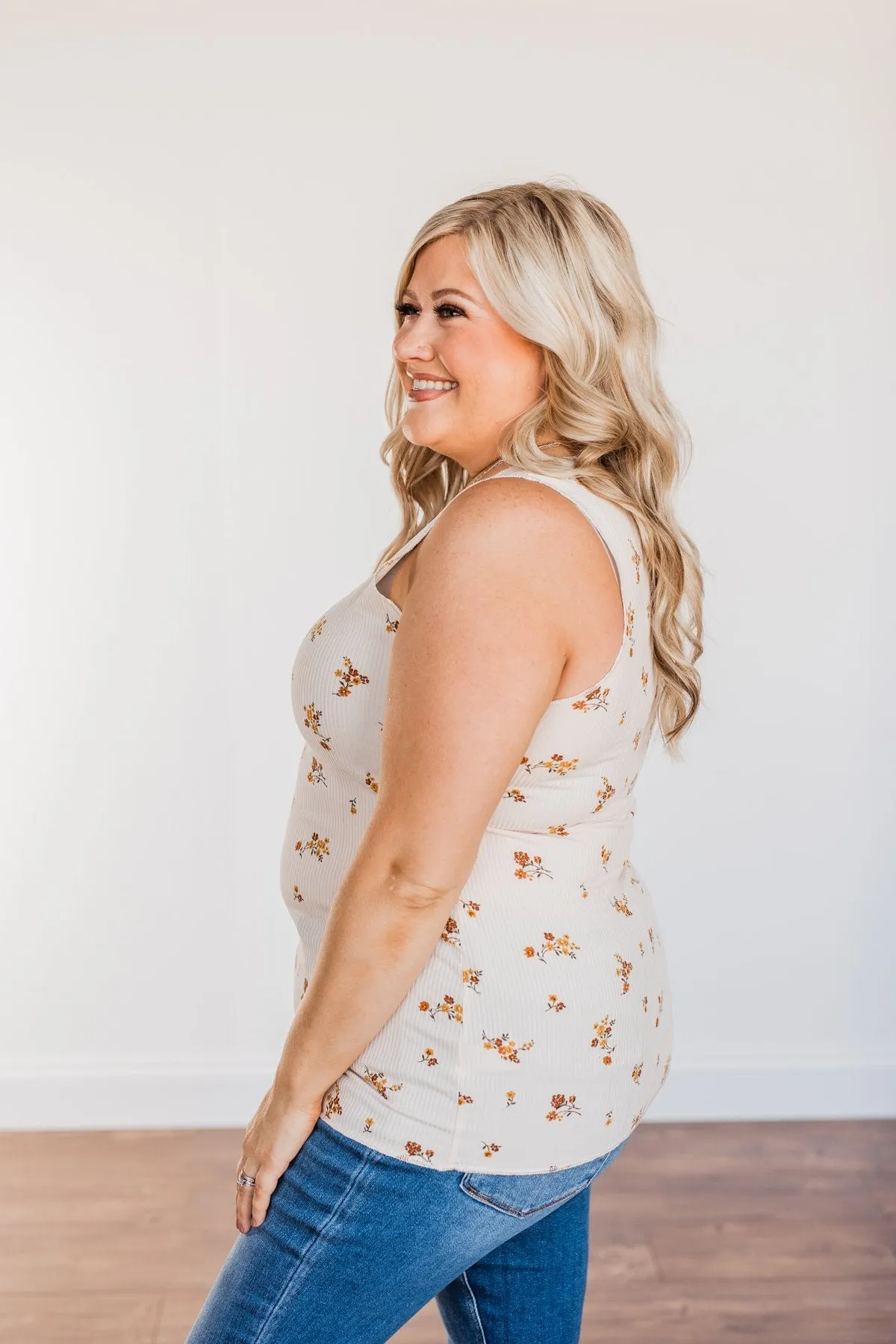 Had Me At Hello Floral Tank Top- Oatmeal