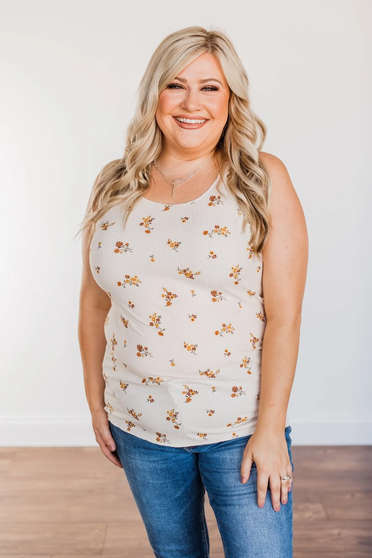 Had Me At Hello Floral Tank Top- Oatmeal