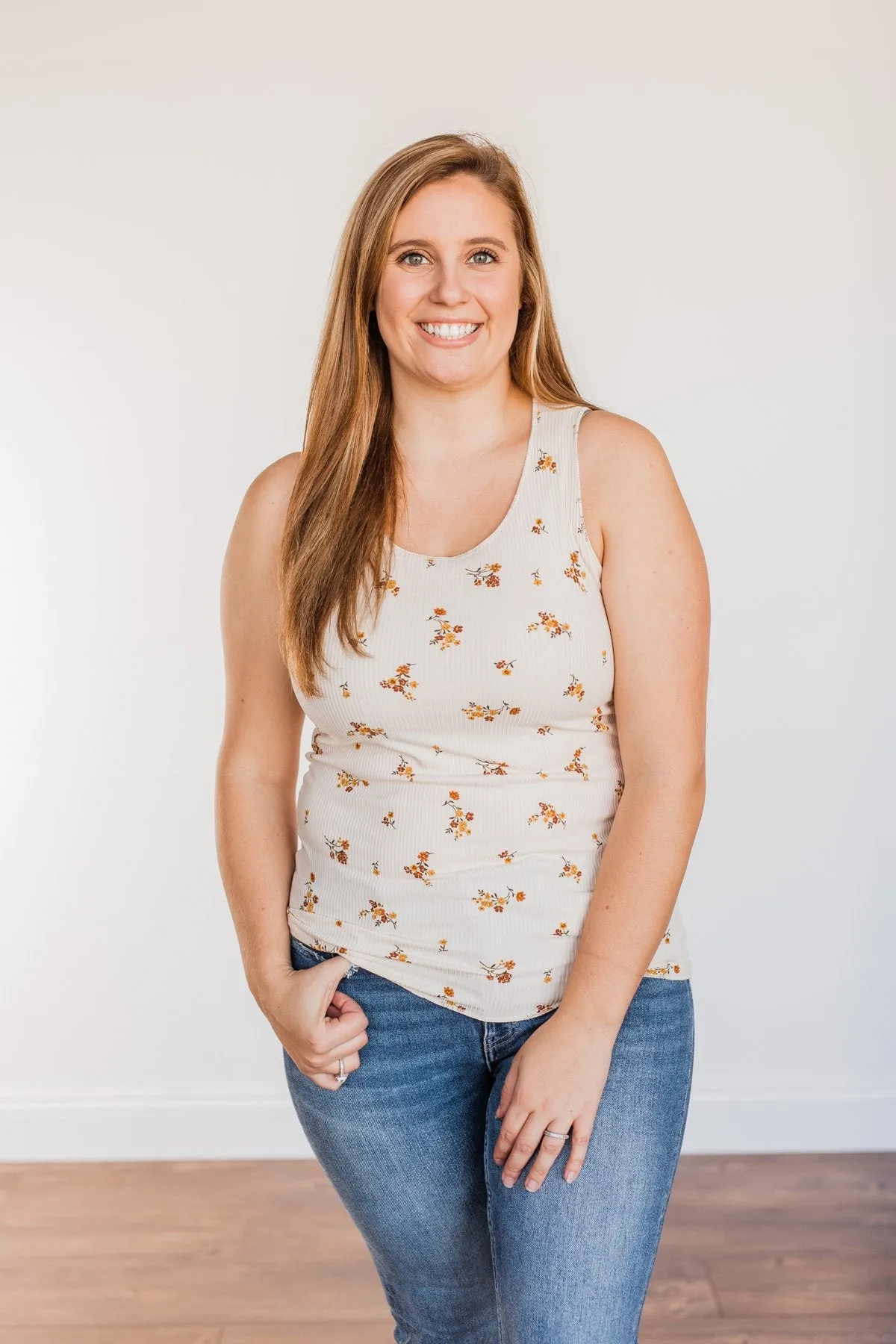 Had Me At Hello Floral Tank Top- Oatmeal