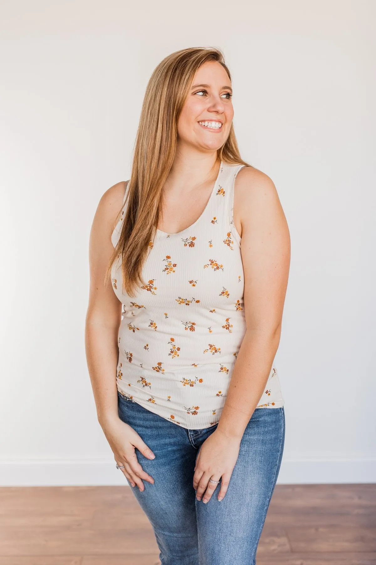 Had Me At Hello Floral Tank Top- Oatmeal