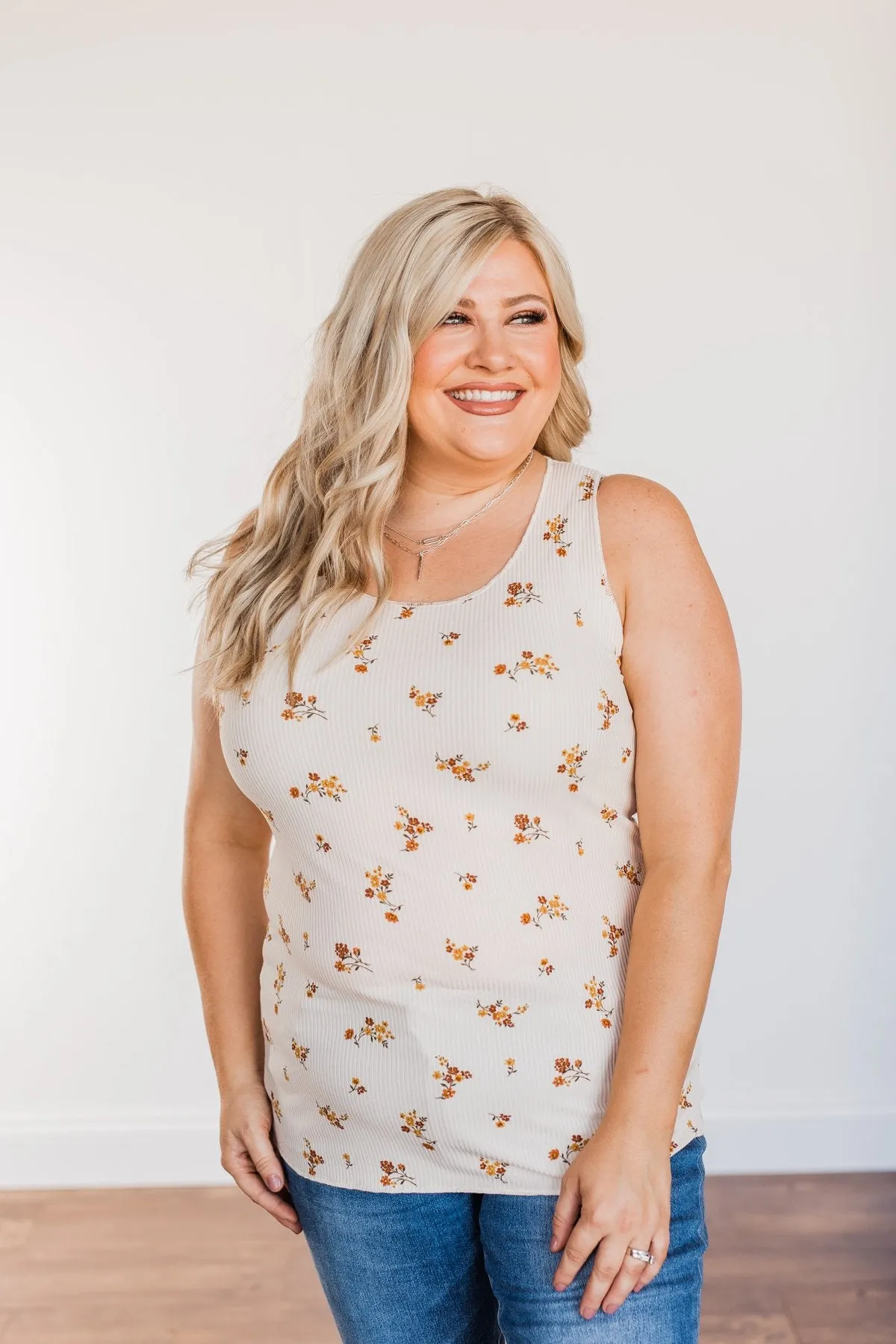 Had Me At Hello Floral Tank Top- Oatmeal