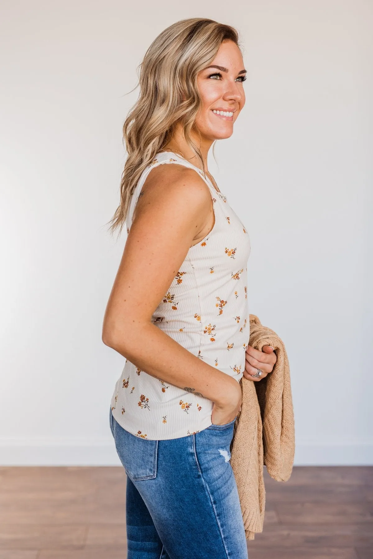 Had Me At Hello Floral Tank Top- Oatmeal