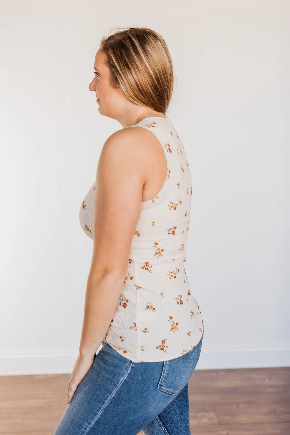 Had Me At Hello Floral Tank Top- Oatmeal