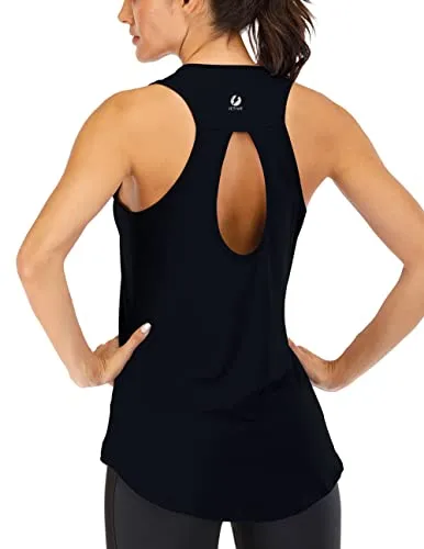 ICTIVE Women's Yoga Tank Top - Loose Fit, Backless, Sleeveless, Keyhole Open Back, Muscle, Gym, Running, Summer