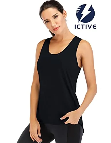 ICTIVE Women's Yoga Tank Top - Loose Fit, Backless, Sleeveless, Keyhole Open Back, Muscle, Gym, Running, Summer