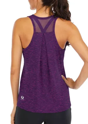 ICTIVE Workout Tops for Women Loose fit Racerback Tank Tops for Women Mesh Backless Muscle Tank Running Tank Tops Workout Tank Tops for Women Yoga Tops Athletic Exercise Gym Tops Dark Purple