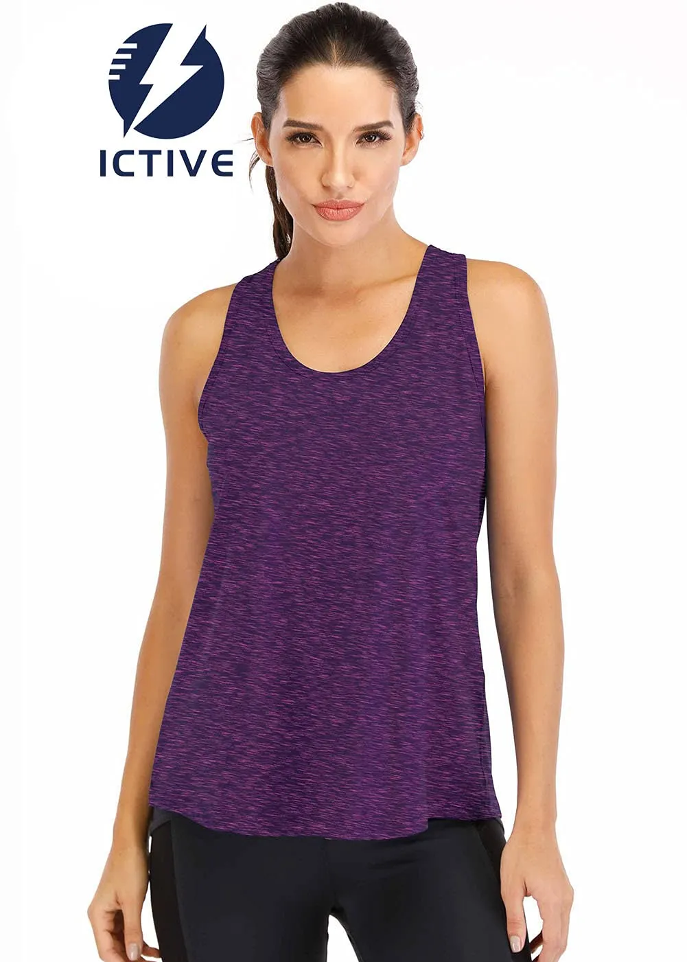 ICTIVE Workout Tops for Women Loose fit Racerback Tank Tops for Women Mesh Backless Muscle Tank Running Tank Tops Workout Tank Tops for Women Yoga Tops Athletic Exercise Gym Tops Dark Purple