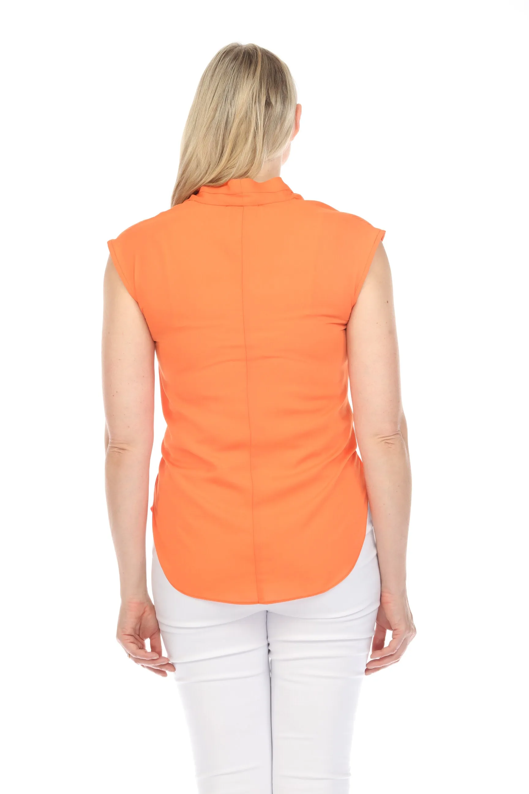 Joseph Ribkoff Mandarin Tie Front V-Neck Cap Sleeve Top 241216