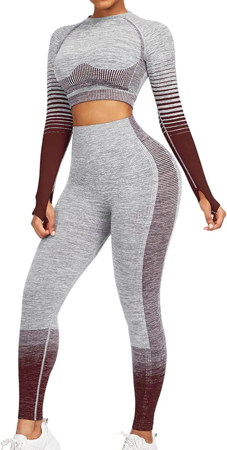 JOYMODE Workout Sets for Women 2 Piece High Waist Seamless Leggings and Crop Top Yoga Outfit