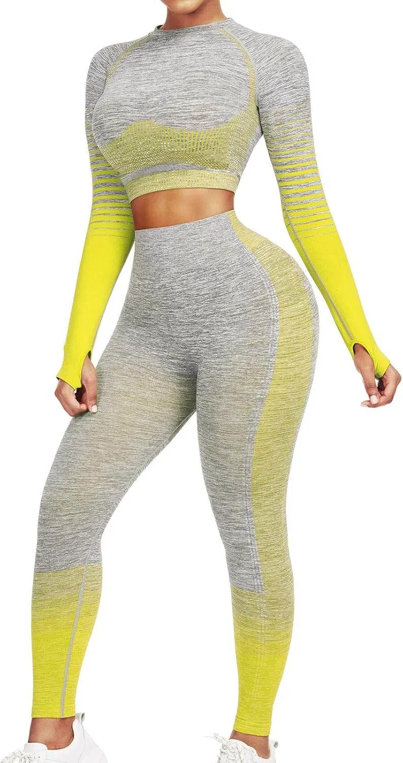 JOYMODE Workout Sets for Women 2 Piece High Waist Seamless Leggings and Crop Top Yoga Outfit