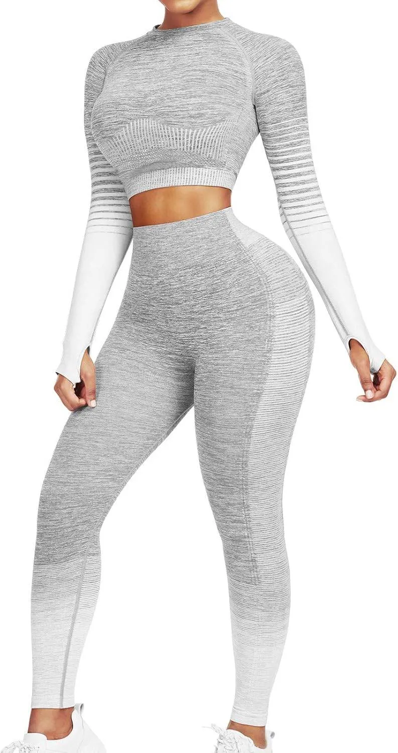 JOYMODE Workout Sets for Women 2 Piece High Waist Seamless Leggings and Crop Top Yoga Outfit