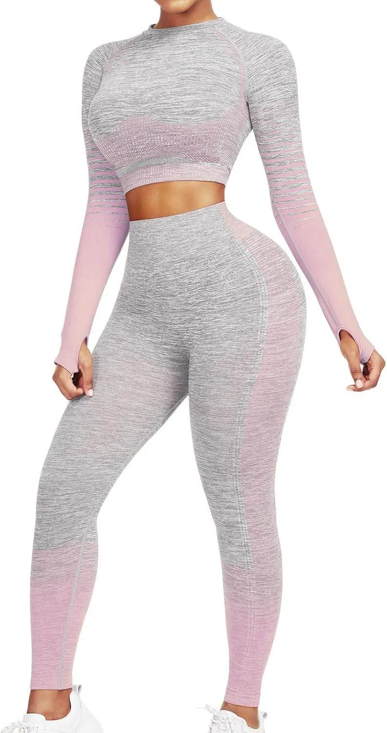 JOYMODE Workout Sets for Women 2 Piece High Waist Seamless Leggings and Crop Top Yoga Outfit