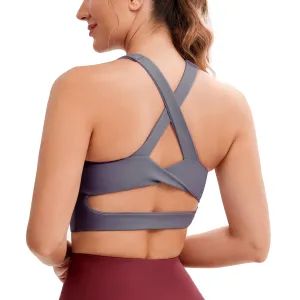 JOYSPELS Sports Bras for Women Extra Comfort Criss-Cross Back Padded Workout Tops for Women Medium Support Grey