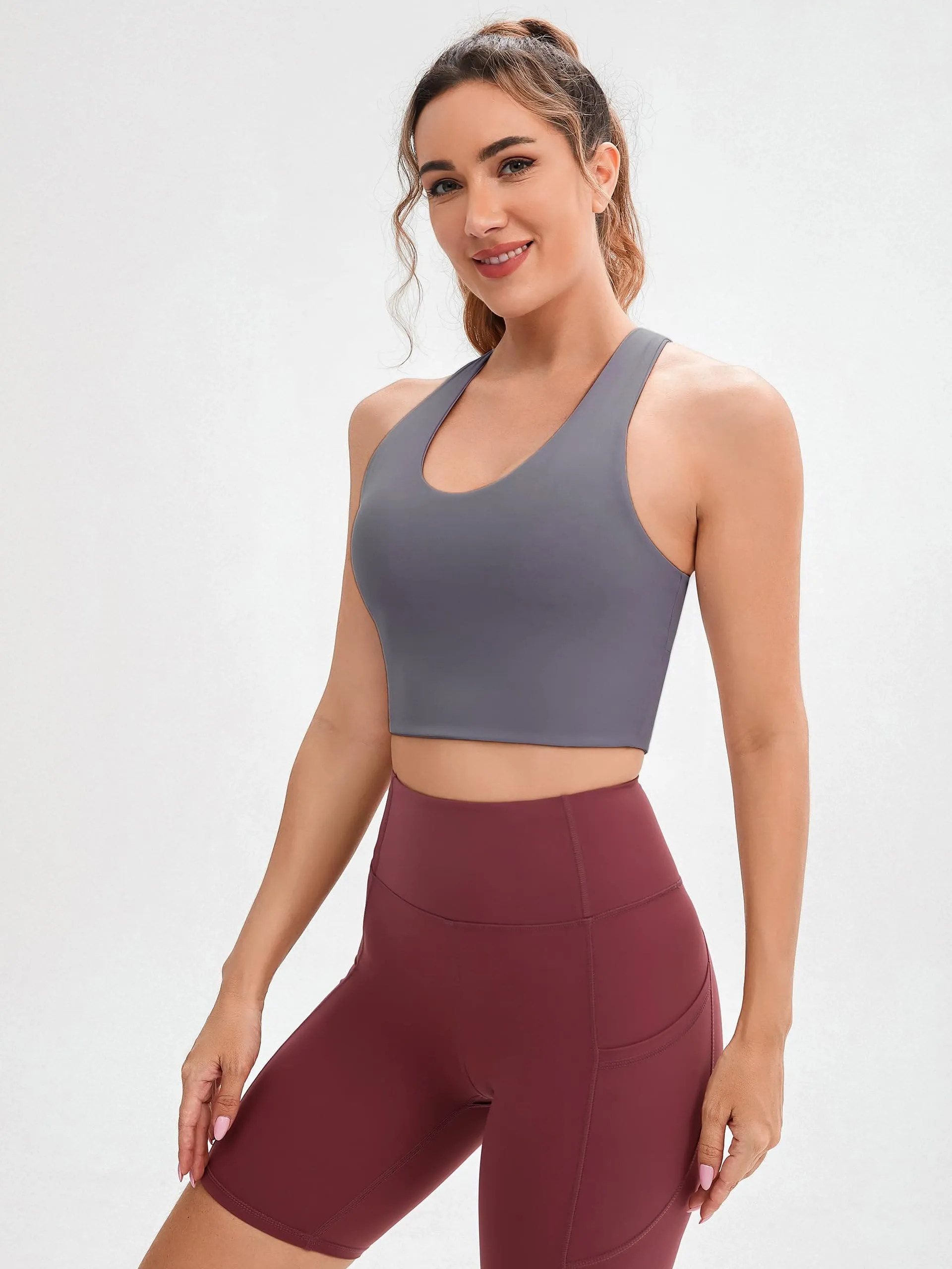 JOYSPELS Sports Bras for Women Extra Comfort Criss-Cross Back Padded Workout Tops for Women Medium Support Grey