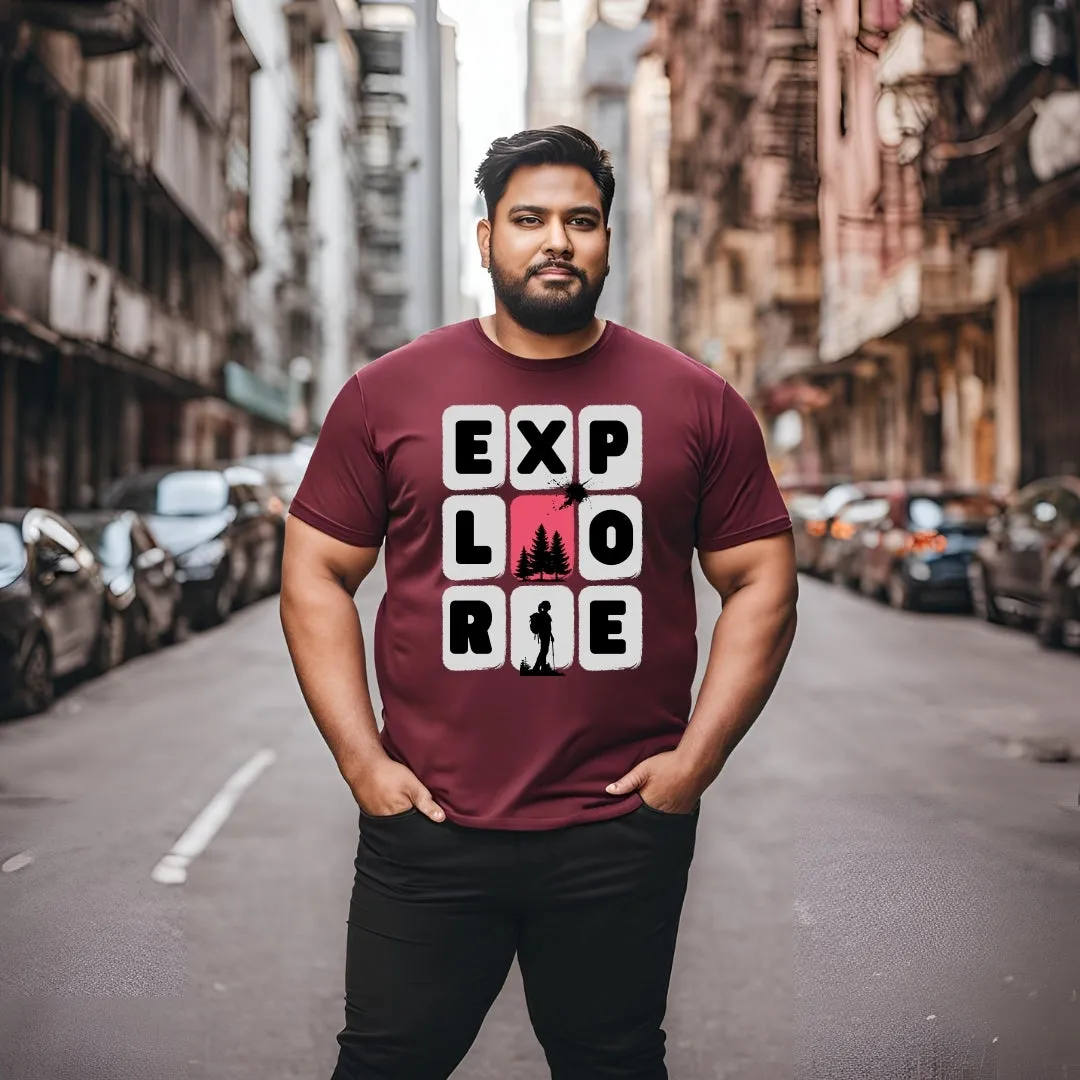 KART BLACK Men's Plus Size Tshirts | Regular Fit Round Neck Cotton Tshirts |MRN_BOXEXPLORE_3XL