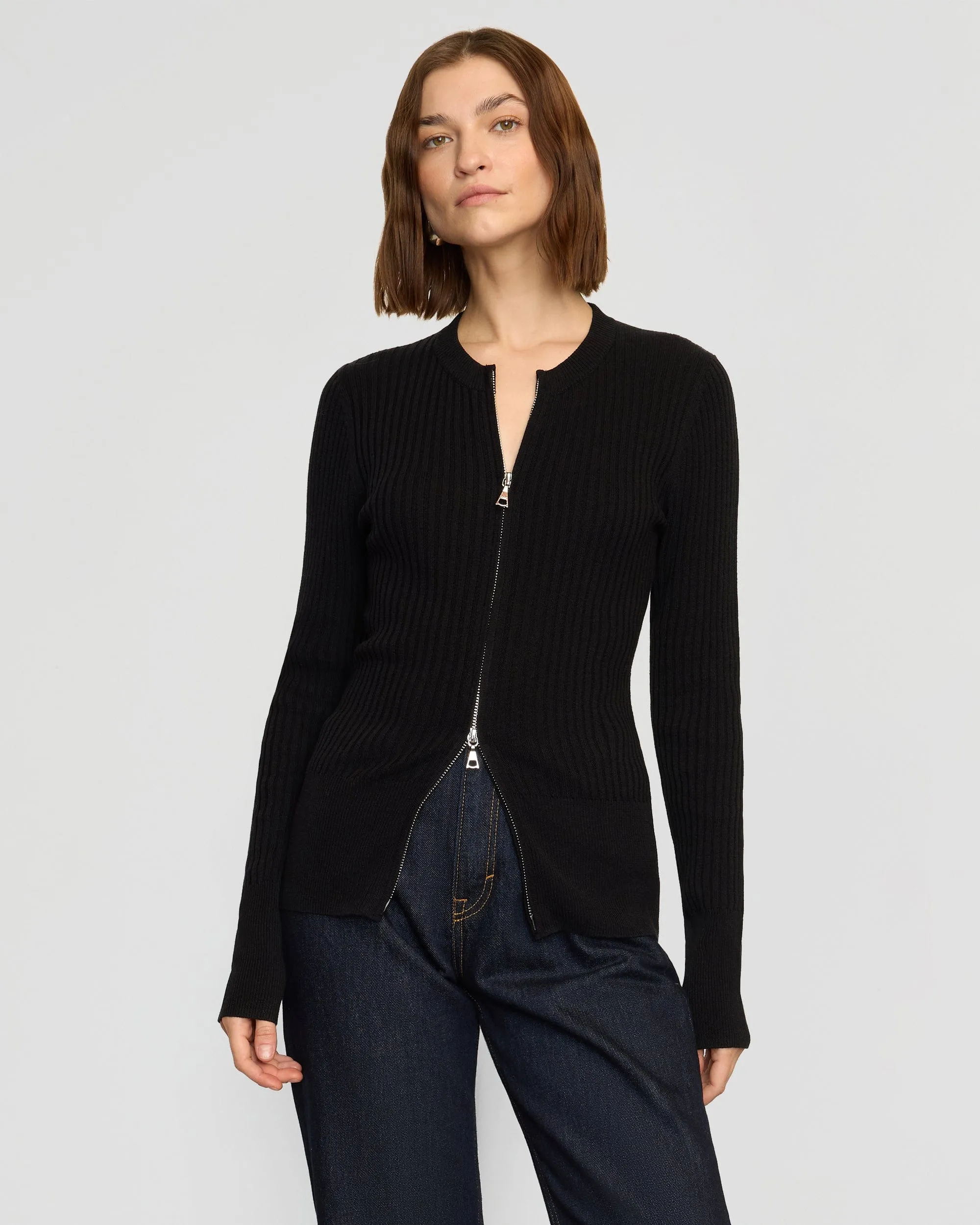 Kayla Ribbed Two-Way Zip Sweater
