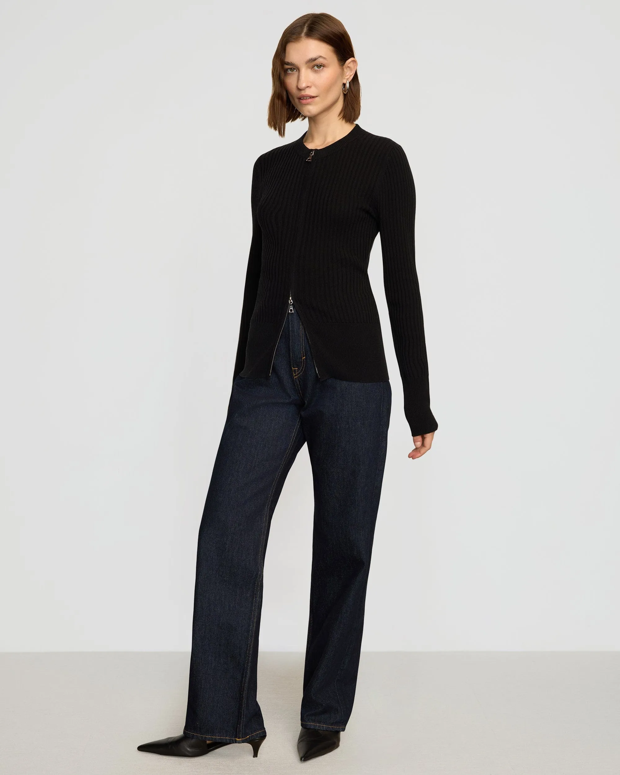 Kayla Ribbed Two-Way Zip Sweater