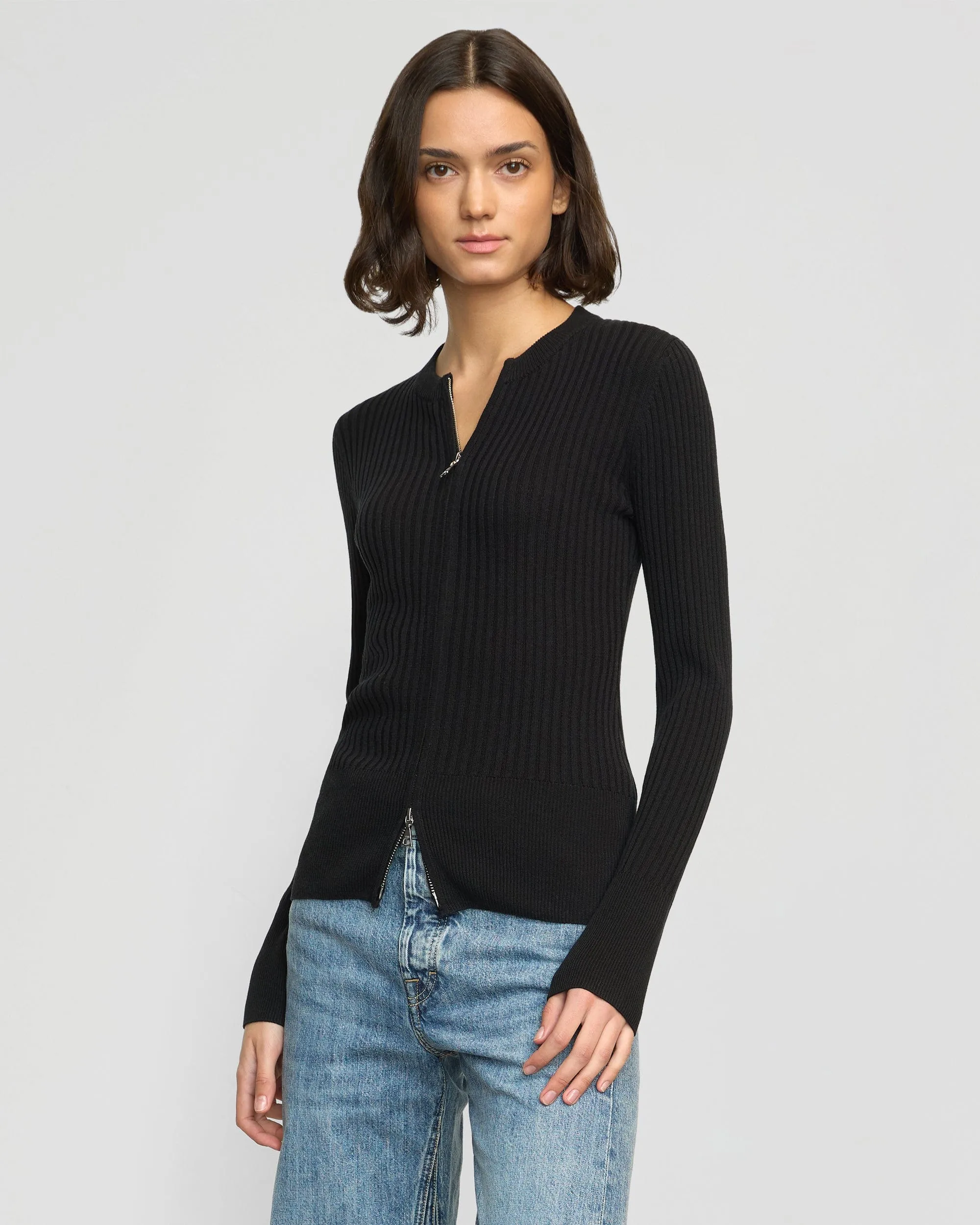 Kayla Ribbed Two-Way Zip Sweater