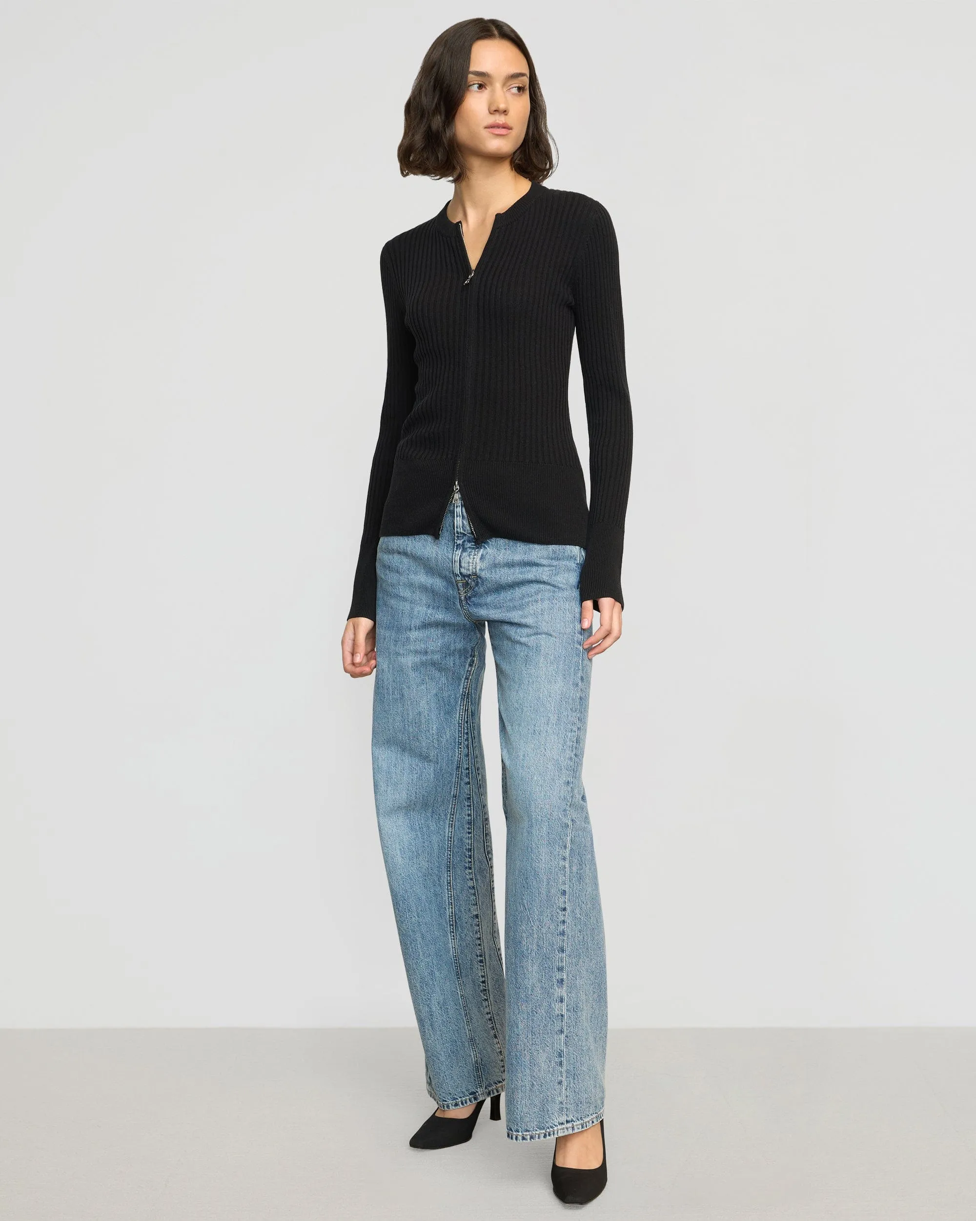 Kayla Ribbed Two-Way Zip Sweater