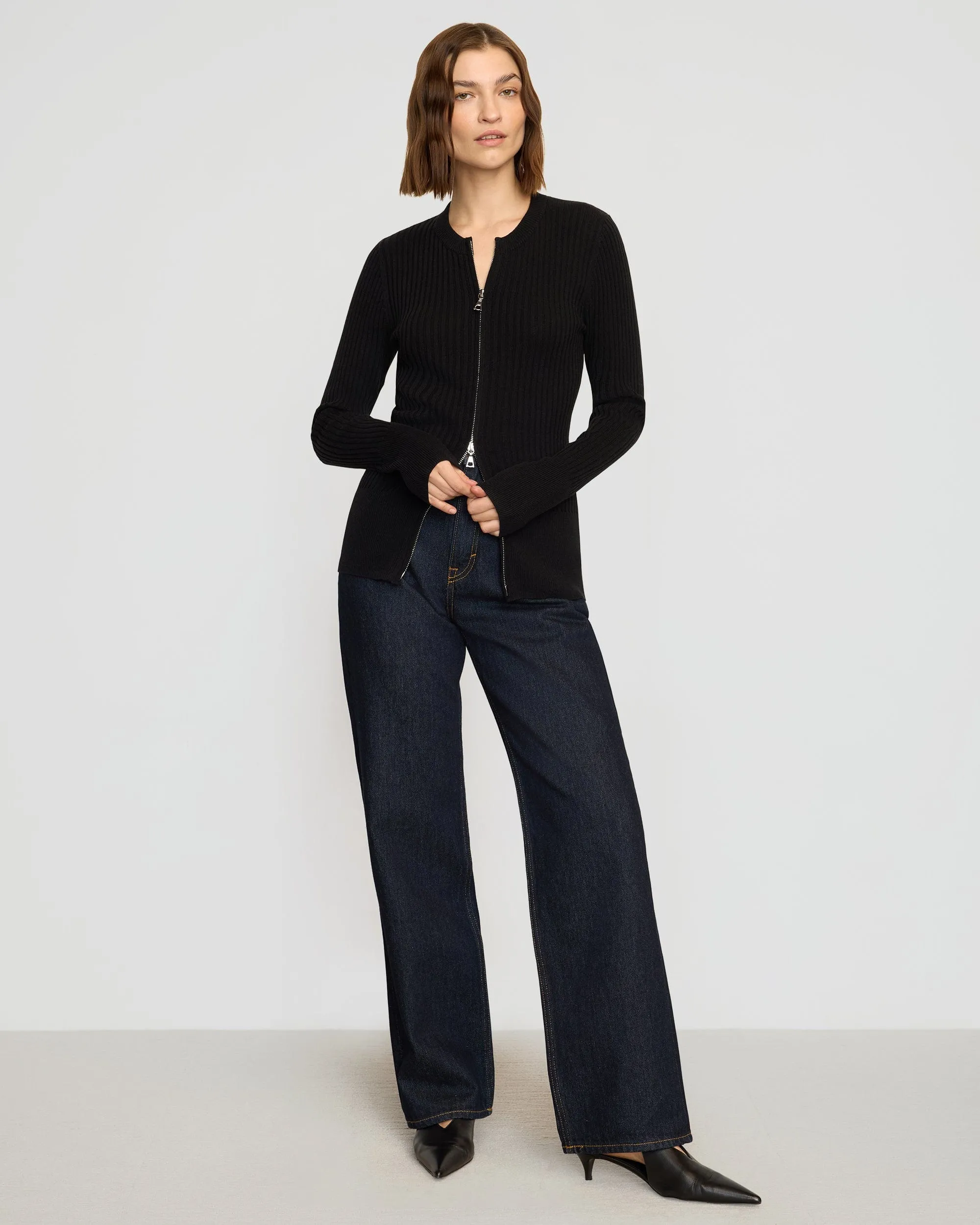 Kayla Ribbed Two-Way Zip Sweater