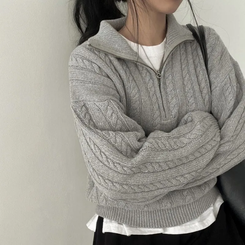 knitted pullover sweater | Women’s Zipper Casual Long-Sleeve Pullover | half zip pullover sweater