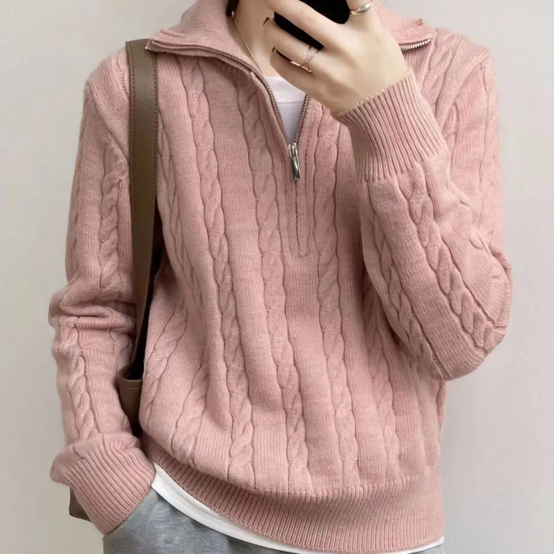 knitted pullover sweater | Women’s Zipper Casual Long-Sleeve Pullover | half zip pullover sweater
