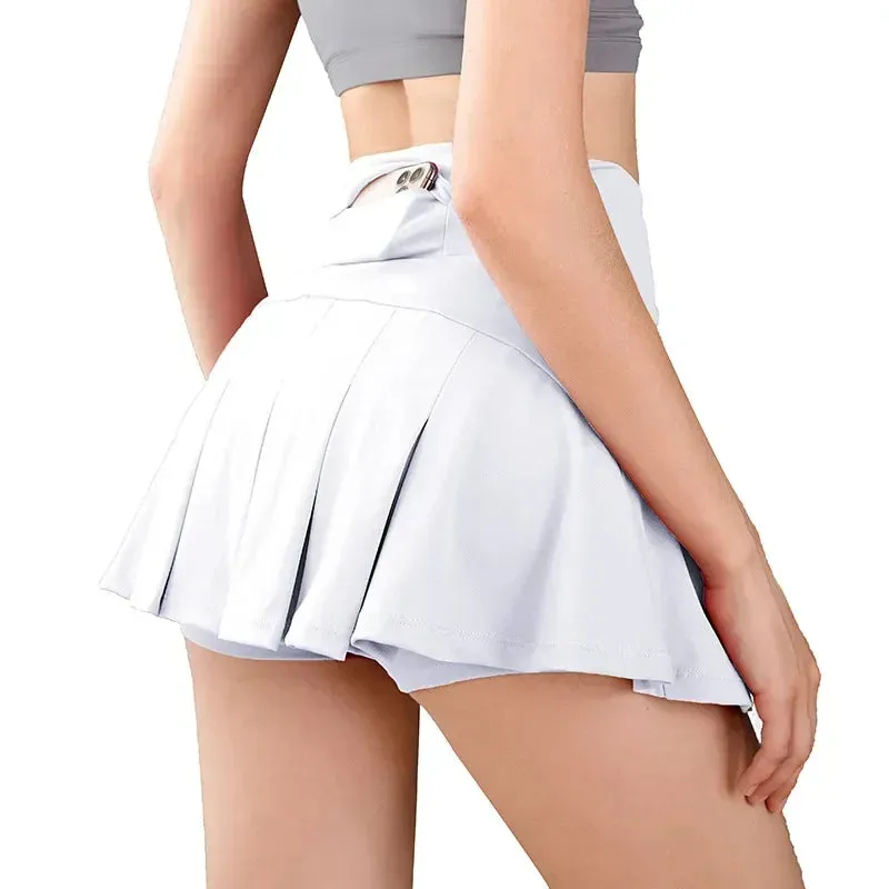Ladies' 2-in-1 Pleated Sports Shorts with Pockets - Fast Dry, Breathable, Stylish Skorts