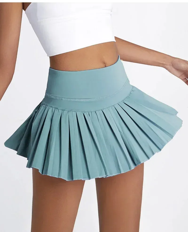 Ladies' 2-in-1 Pleated Sports Shorts with Pockets - Fast Dry, Breathable, Stylish Skorts