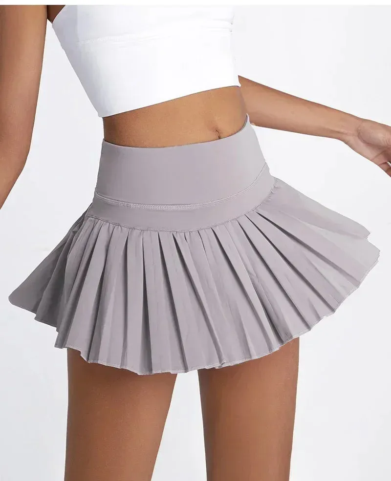Ladies' 2-in-1 Pleated Sports Shorts with Pockets - Fast Dry, Breathable, Stylish Skorts