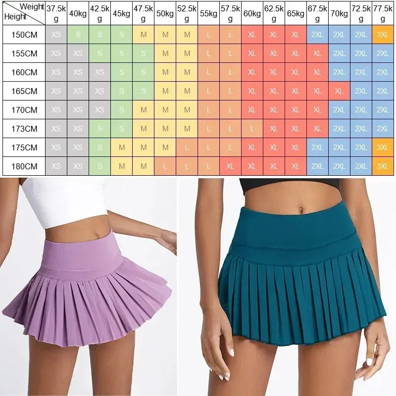 Ladies' 2-in-1 Pleated Sports Shorts with Pockets - Fast Dry, Breathable, Stylish Skorts