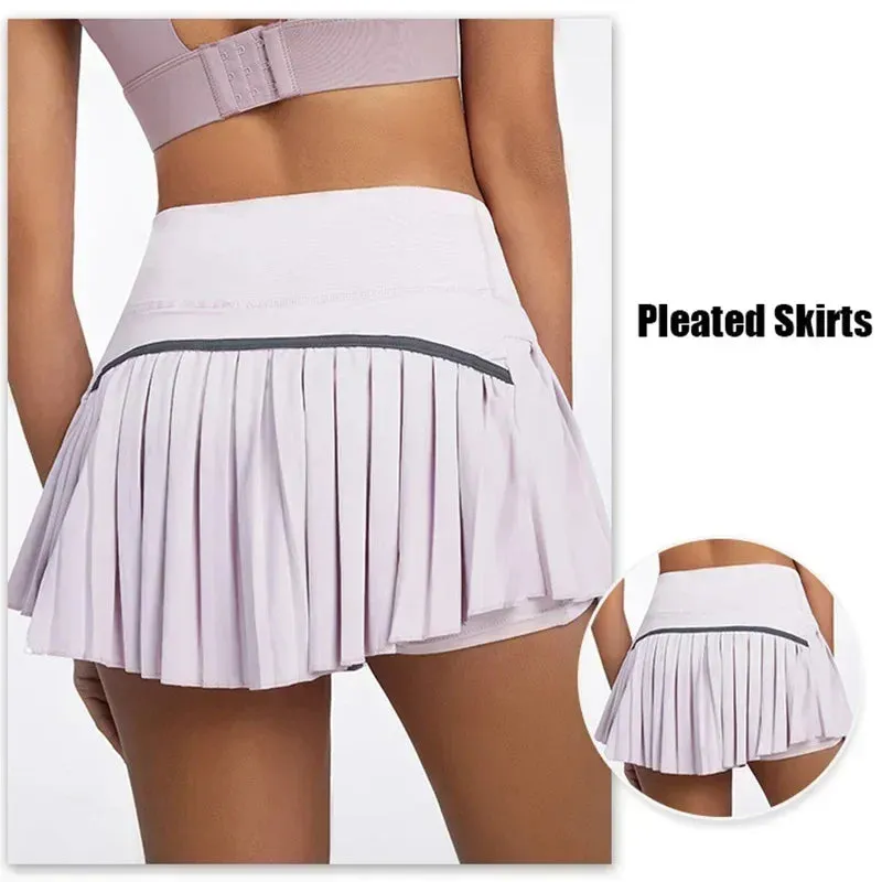 Ladies' 2-in-1 Pleated Sports Shorts with Pockets - Fast Dry, Breathable, Stylish Skorts