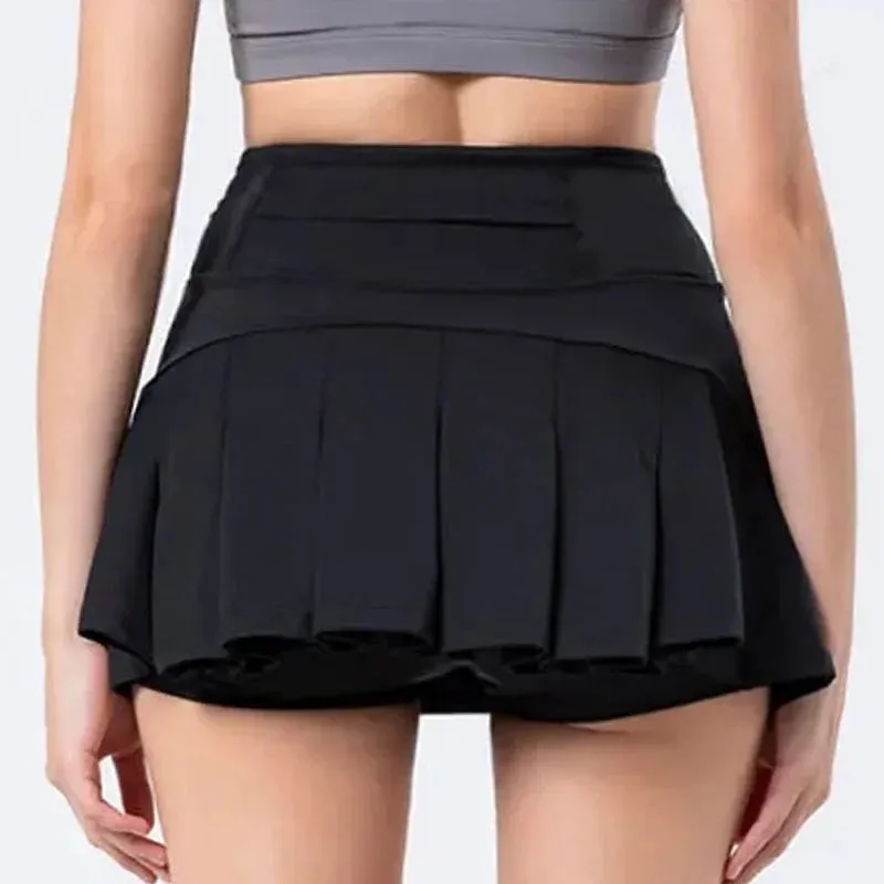 Ladies' 2-in-1 Pleated Sports Shorts with Pockets - Fast Dry, Breathable, Stylish Skorts