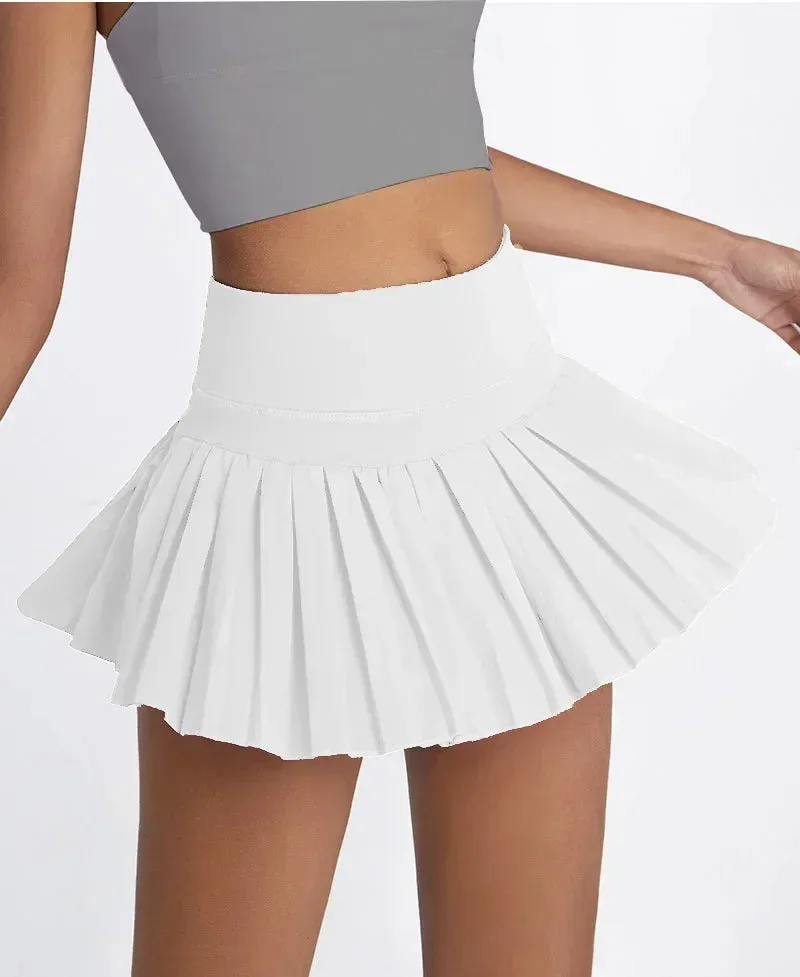 Ladies' 2-in-1 Pleated Sports Shorts with Pockets - Fast Dry, Breathable, Stylish Skorts